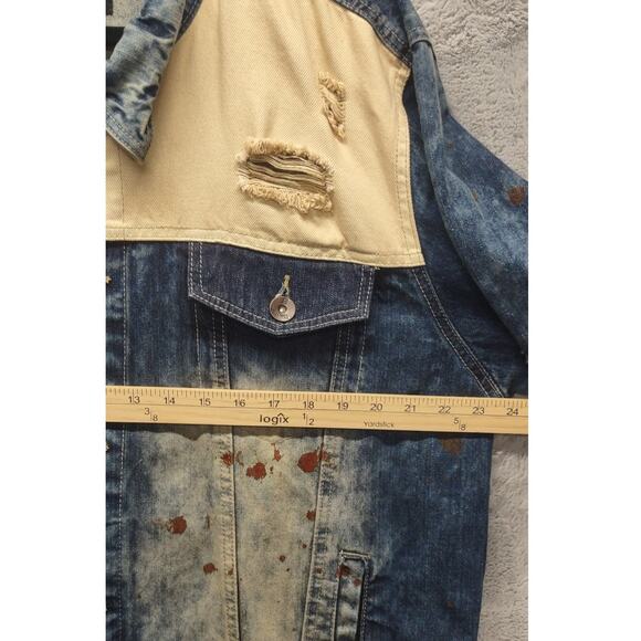 Southpole Vintage Premium Denim Paint Splatter Distressed Blue Wash Jacket - Picture 4 of 9